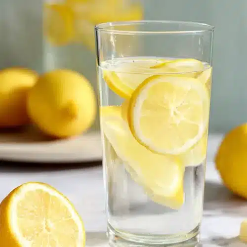 Lemon Ginger Water 4 Lemon Ginger Water with fresh lemon slices in a clear glass