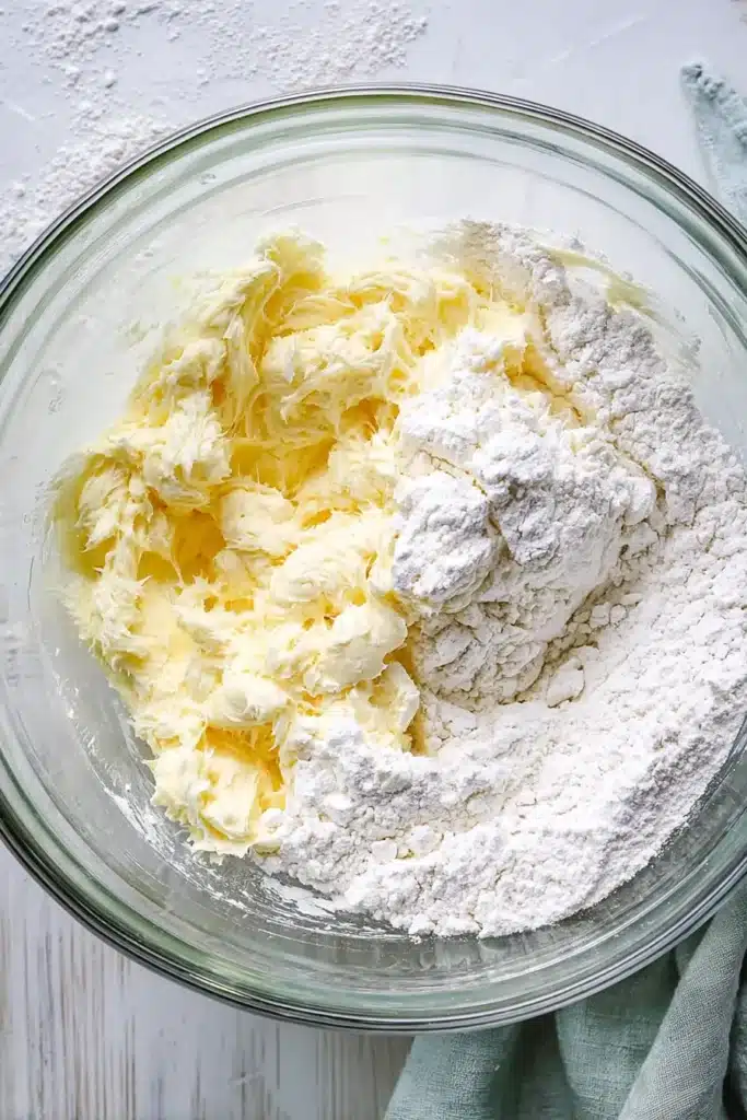 Lemon Lavender Cookies dough ingredients in glass mixing bowl before baking