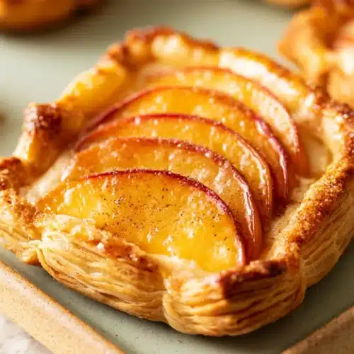 Mini Peach and Cream Cheese Tarts 4 Mini peach and cream cheese tarts with flaky pastry and fresh peaches
