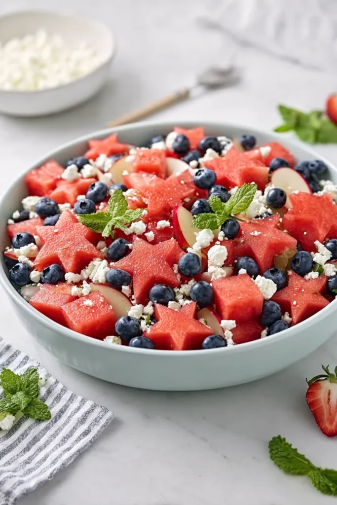 Patriotic Watermelon Fruit Salad 3 Patriotic Watermelon Fruit Salad ready to serve