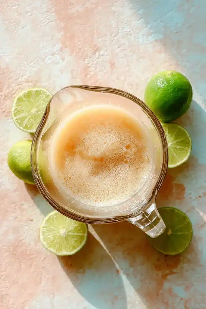 Pineapple Peach Agua Fresca 3 Blended Pineapple Peach Agua Fresca mixture with fresh limes