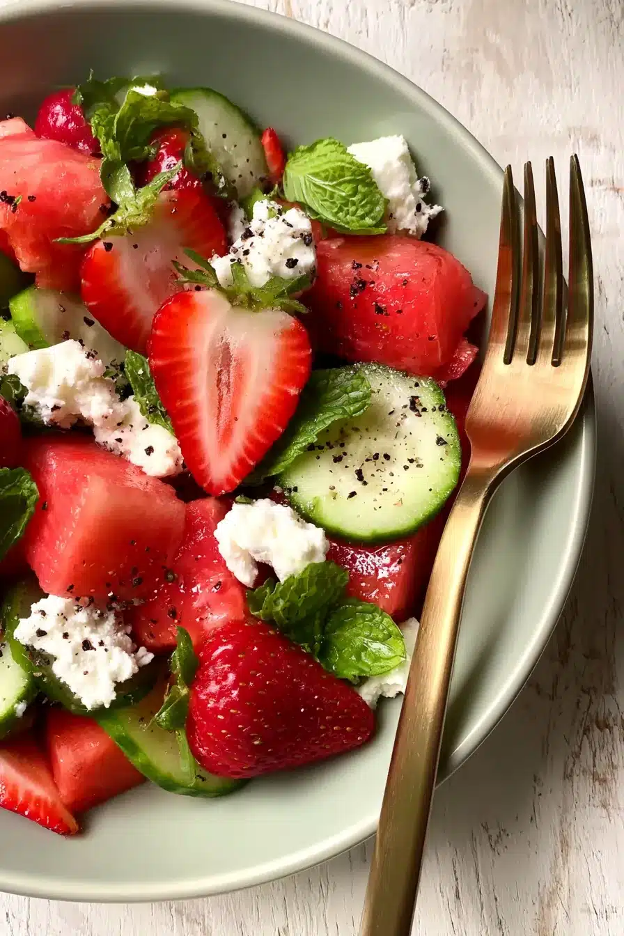 Strawberry Watermelon and Cucumber Salad