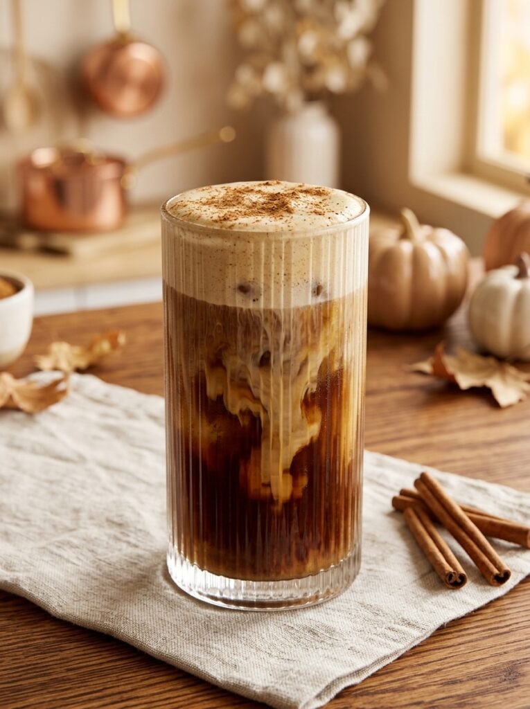 Pumpkin Cream Cold Brew 2 Pumpkin Cream Cold Brew with creamy foam and cinnamon on top