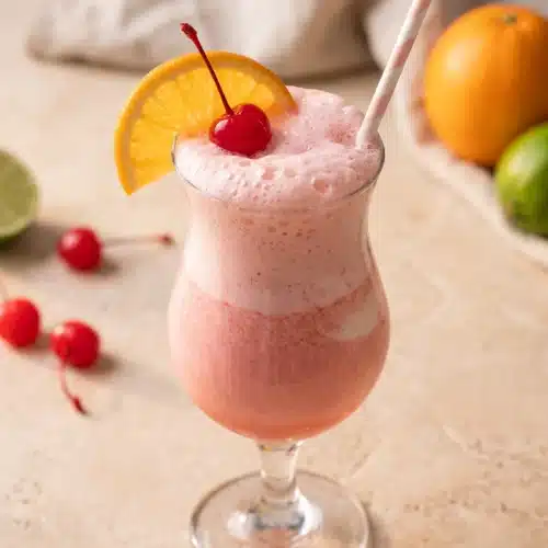 Shirley Temple Ice Cream Float Recipe 3 Shirley Temple ice cream float with cherry and lime in tall glass