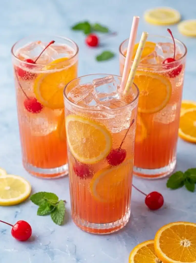 Shirley Temple Party Punch Recipe That Everyone Will Love 1 Shirley Temple Party Punch with orange slices and cherries in glasses