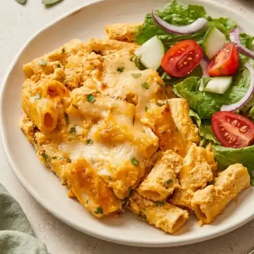 Cheesy Pumpkin Ricotta Pasta: Easy Creamy Dinner 6 Cheesy Pumpkin Ricotta Pasta with melted mozzarella, rigatoni, and fresh salad
