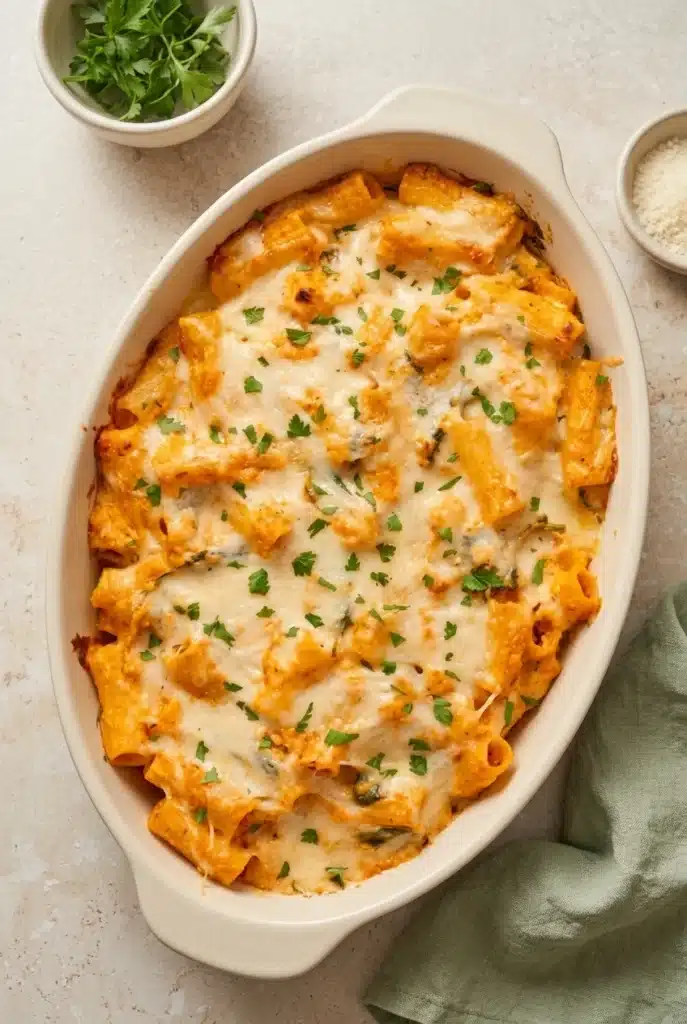 Cheesy Pumpkin Ricotta Pasta: Easy Creamy Dinner 5 Cheesy Pumpkin Ricotta Pasta baked with melted mozzarella and parsley
