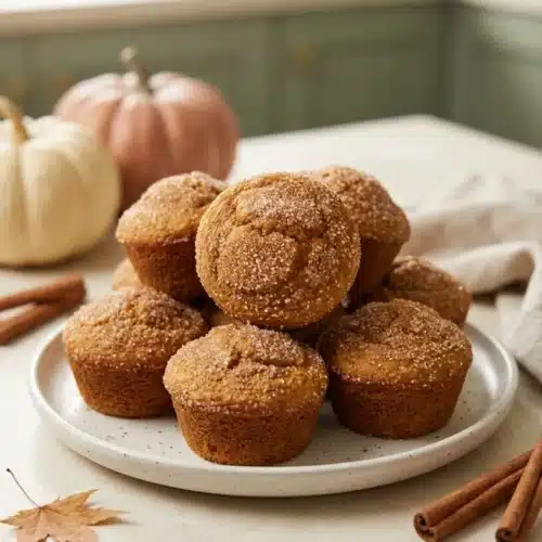Donut Pumpkin Muffins With Cinnamon Sugar 4 Donut Pumpkin Muffins coated in cinnamon sugar with cozy fall pumpkins and spices
