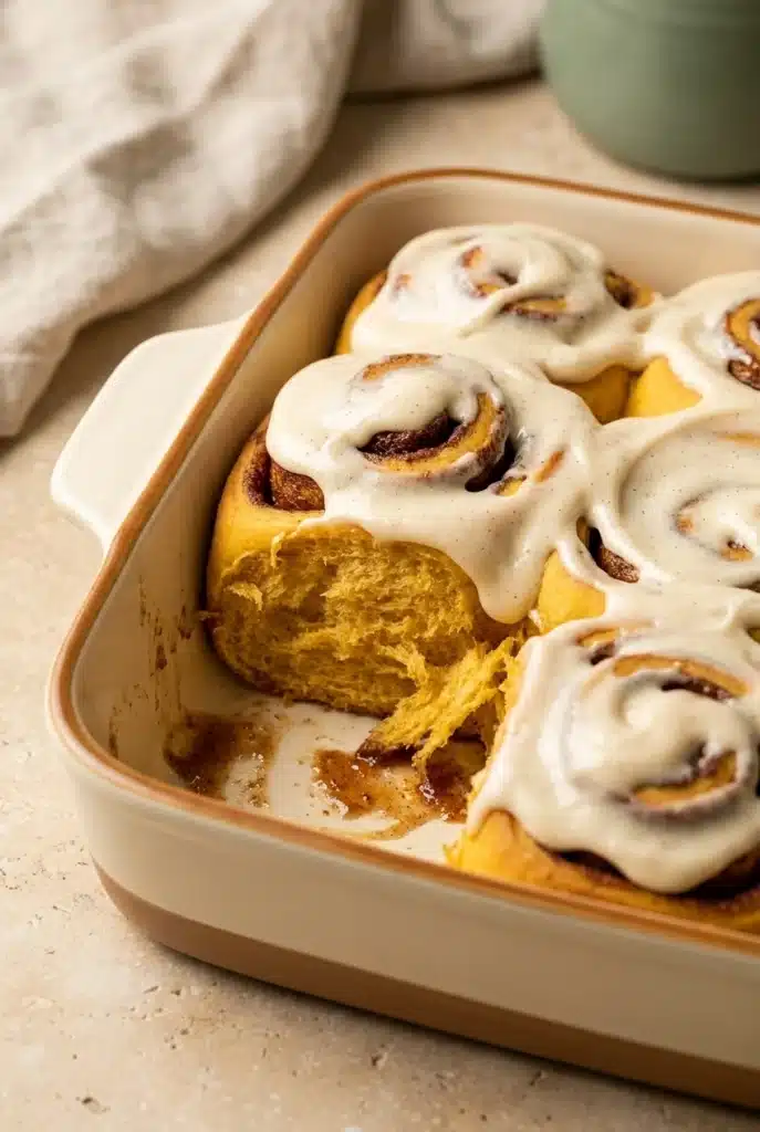 Fluffy and Soft Pumpkin Cinnamon Rolls With Maple Frosting 6 Fluffy and Soft Pumpkin cinnamon rolls with gooey filling and maple frosting