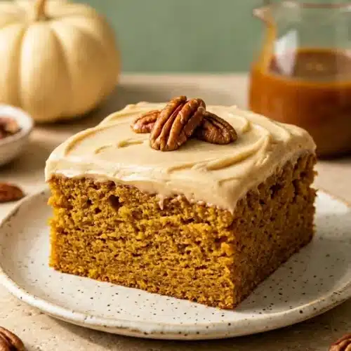 Pumpkin Cake with Caramel Cream: Irresistibly Cozy Fall Dessert 4 Pumpkin Cake with Caramel Cream topped with pecans and creamy caramel frosting