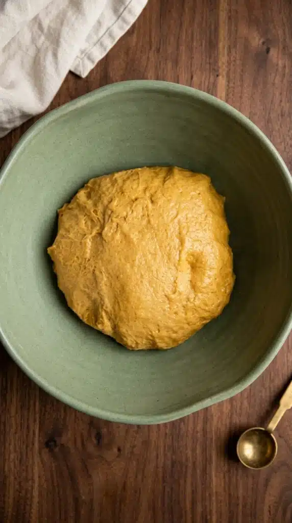 Pumpkin Cinnamon Rolls: Cozy, Soft, and Delicious 3 Soft Pumpkin Cinnamon Rolls dough resting in a mixing bowl before rising