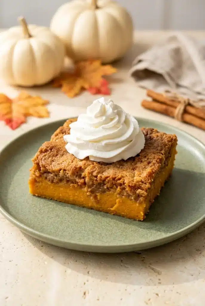 Pumpkin Pie Dump Cake That’s Easy, Cozy, and Delicious 3 Pumpkin Pie Dump Cake with creamy pumpkin filling, spice cake topping, and whipped cream