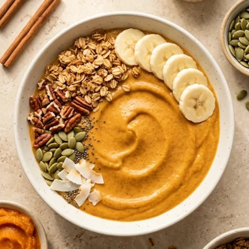 Pumpkin Pie Smoothie Bowl: Easy, Creamy Fall Breakfast 4 Pumpkin Pie Smoothie Bowl with banana, granola, pecans, pumpkin seeds, and coconut