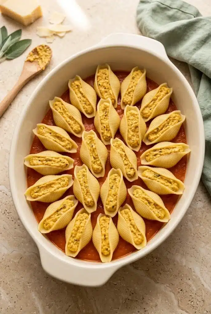 Pumpkin Ricotta Stuffed Shells: Easy, Cozy Fall Dinner 4 Pumpkin Ricotta Stuffed Shells filled with creamy pumpkin ricotta over tomato sauce