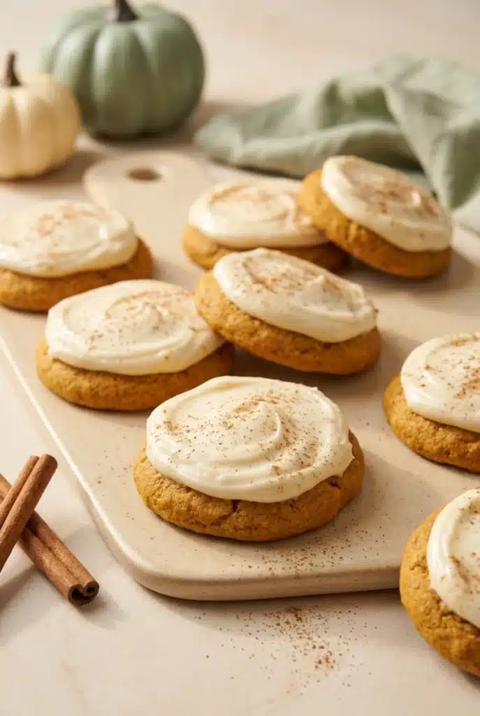 Soft Pumpkin Cookies 5 Soft Pumpkin Cookies with cream cheese frosting and cinnamon spice