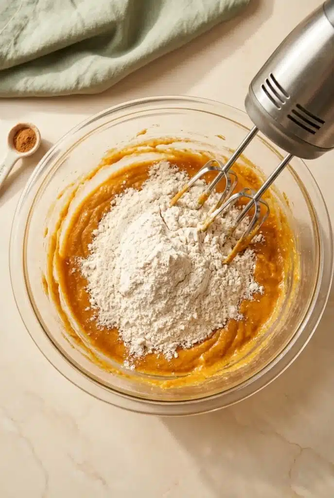 Soft Pumpkin Cookies 3 Soft Pumpkin Cookies dough with flour added to pumpkin batter
