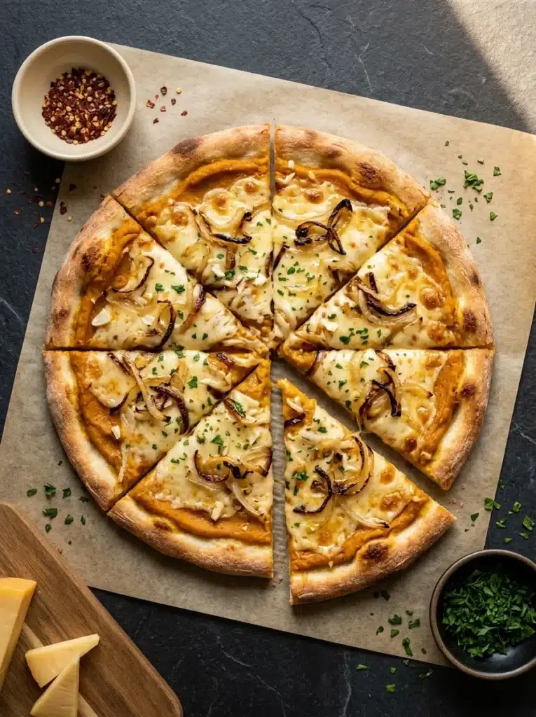 5 Ingredient Pumpkin and Gouda Pizza 3 5 Ingredient Pumpkin and Gouda Pizza with melted Gouda and caramelized onions