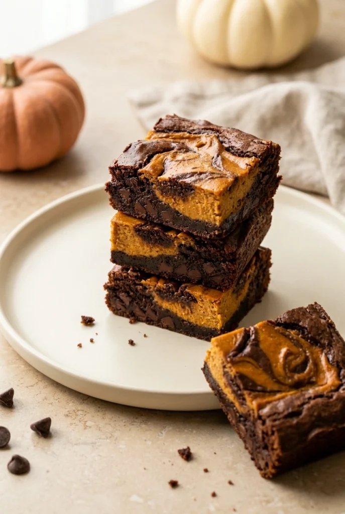 Easy Pumpkin Brownies That Are Rich, Fudgy, and Delicious 5 Easy Pumpkin Brownies stacked with fudgy chocolate and creamy pumpkin cheesecake swirls