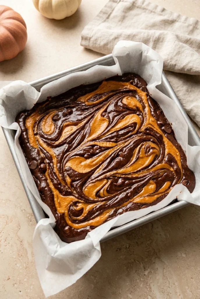 Easy Pumpkin Brownies That Are Rich, Fudgy, and Delicious 4 Easy Pumpkin Brownies with chocolate and pumpkin cheesecake swirled before baking