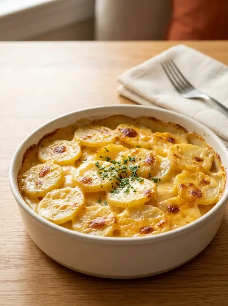 Cheesy Scalloped Potatoes: Easy, Creamy Thanksgiving Side Dish 2 Cheesy Scalloped Potatoes with creamy cheddar sauce and golden edges