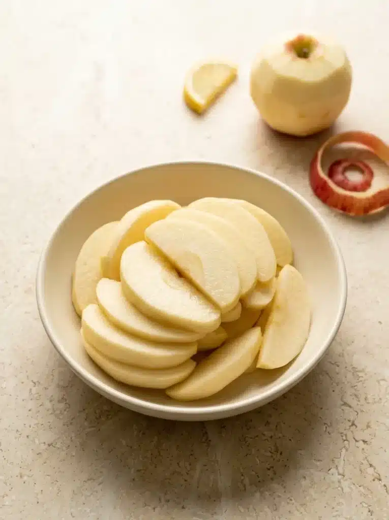 Honey Glazed Apple Sweet Potato Casserole 3 Fresh peeled and sliced apples prepared for Honey Glazed Apple Sweet Potato Casserole. Their tender, juicy texture pairs beautifully with sweet potatoes and warm honey cinnamon glaze.