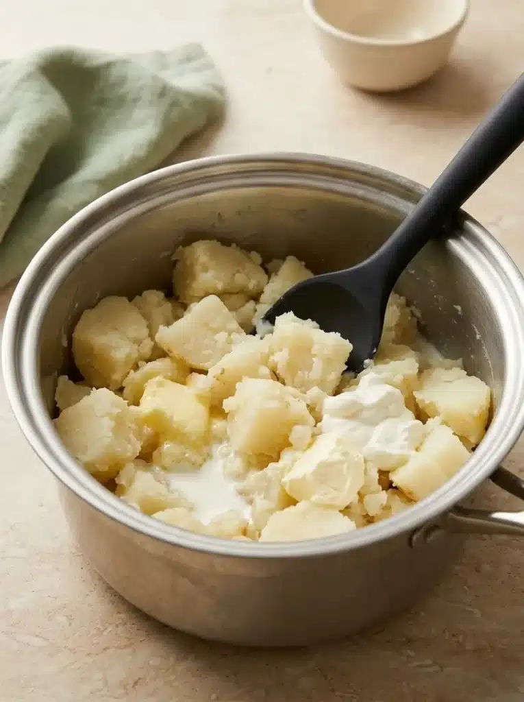 Loaded Baked Potato Casserole potato chunks gently folded in a pot
