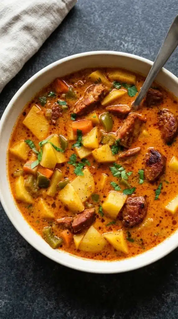 Potato Soup with Chorizo: Easy, Creamy, and Smoky 2 Potato Soup with Chorizo with tender potatoes, peppers, and parsley