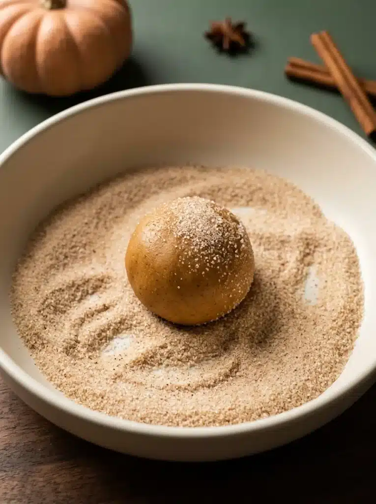 Pumpkin Cheesecake Cookies That Are Rich, Chewy, and Creamy 5 Pumpkin Cheesecake Cookies dough rolled in pumpkin spice sugar