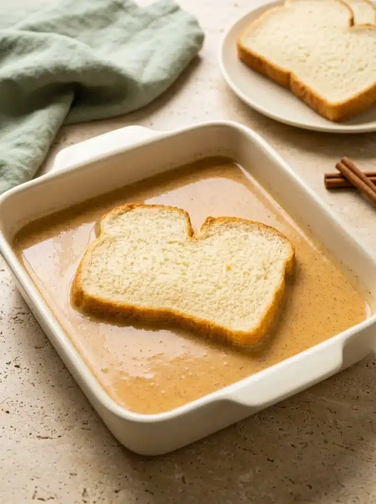 Pumpkin French Toast: Easy and Cozy Fall Breakfast 2 Pumpkin French Toast bread soaking in creamy pumpkin cinnamon custard
